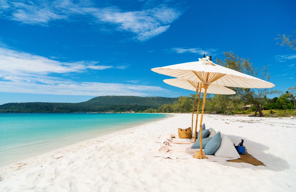 Looking along white sand beach Koh Rong, CambodiaKoh Rong