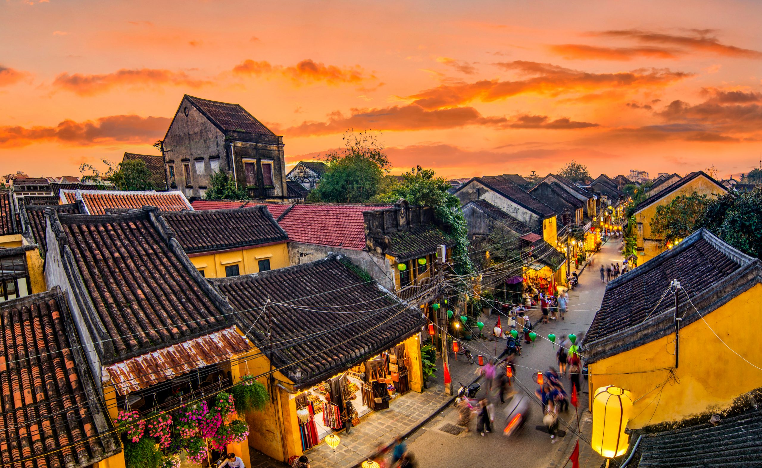 Street scene of Hoi An at sunset, central Vietnam