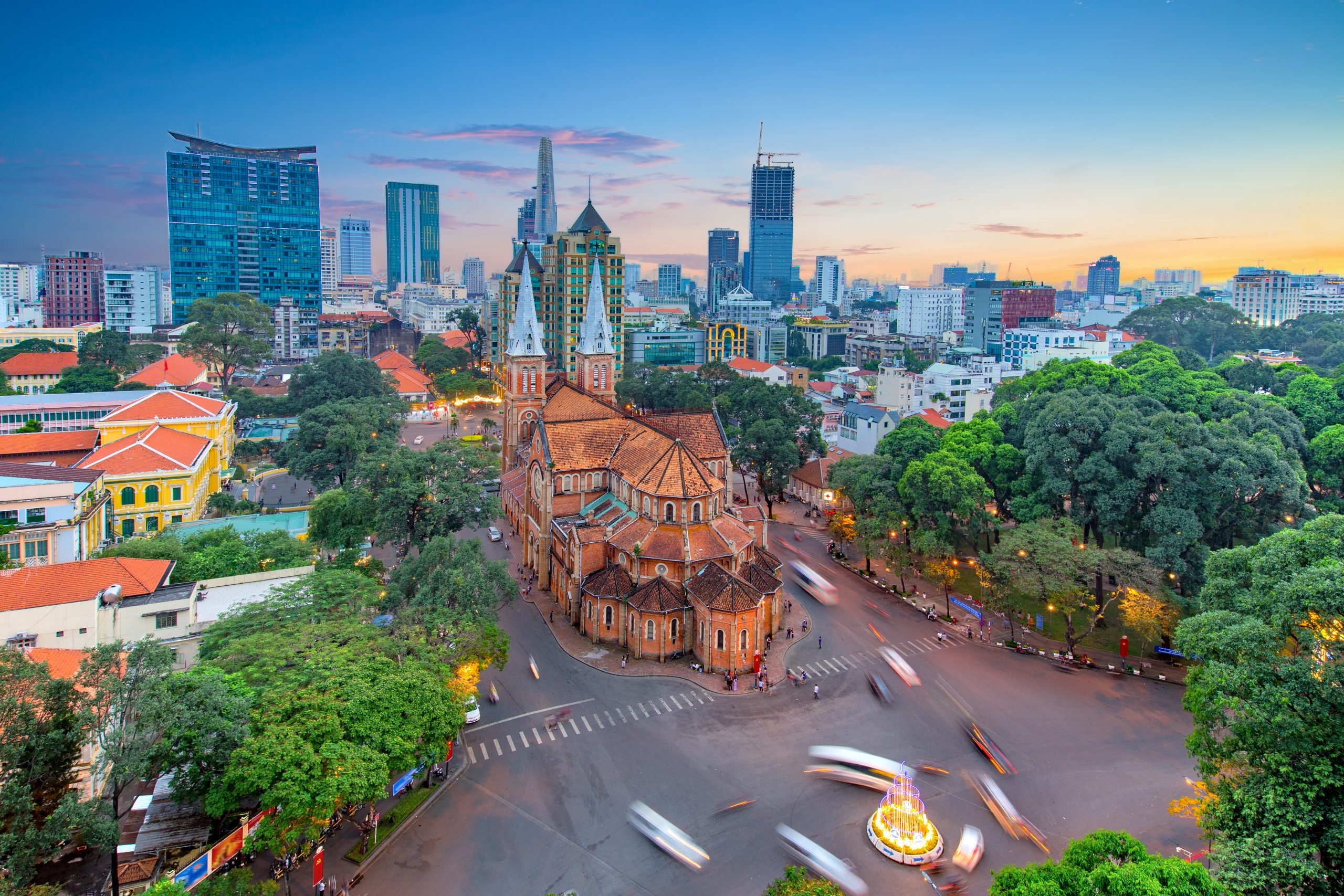 Notre Dame Cathedral at sunset, Ho Chi Minh City.