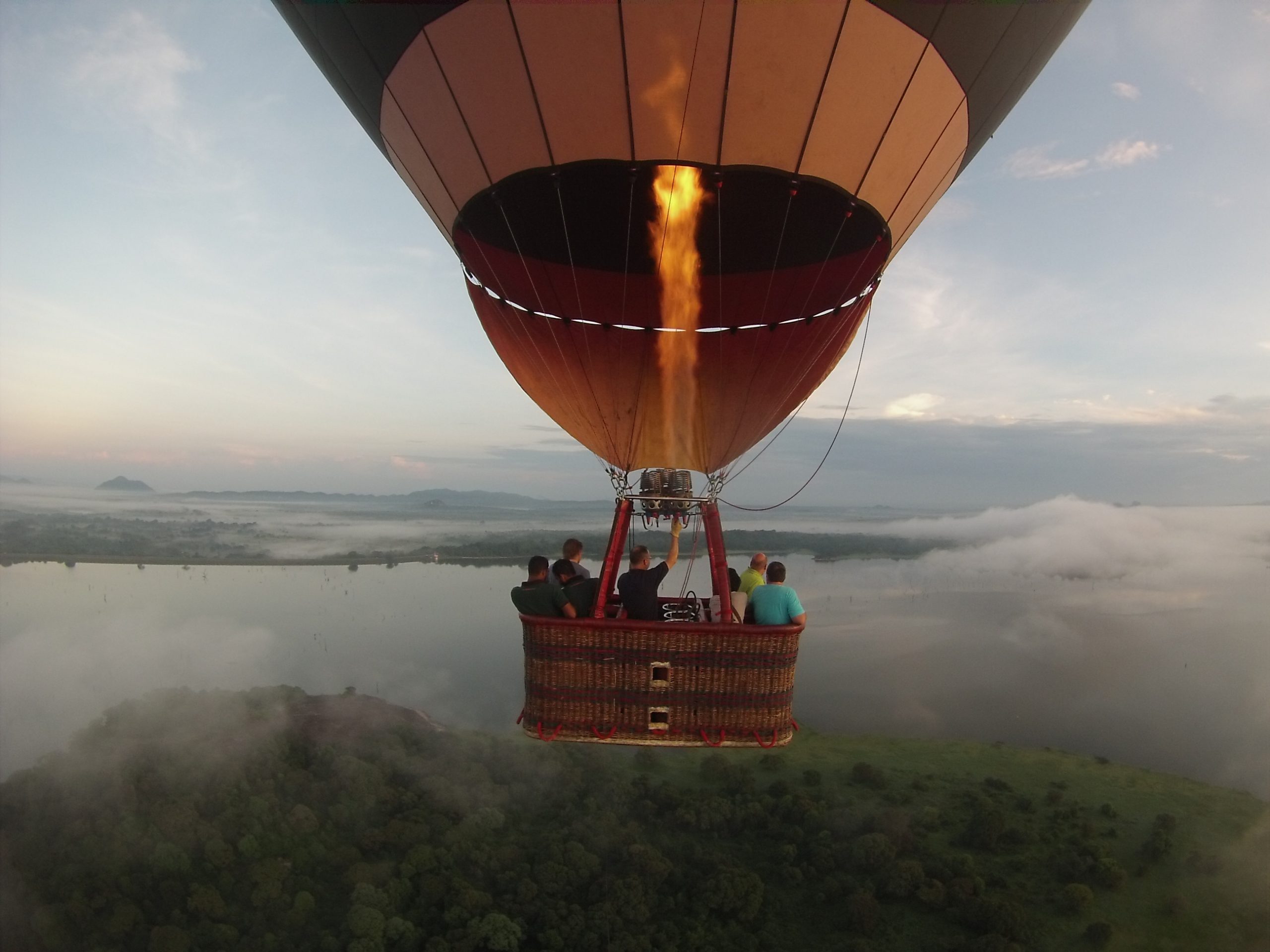 Hot air balloon flight over Kandalama Reservoir, cultural triangle Sri Lanka