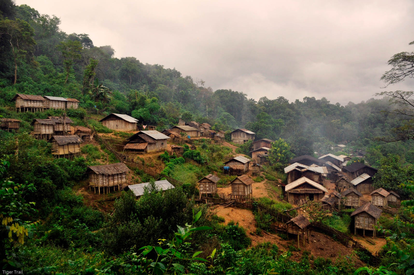 Rural village in the mountains, North LaosAkha Village