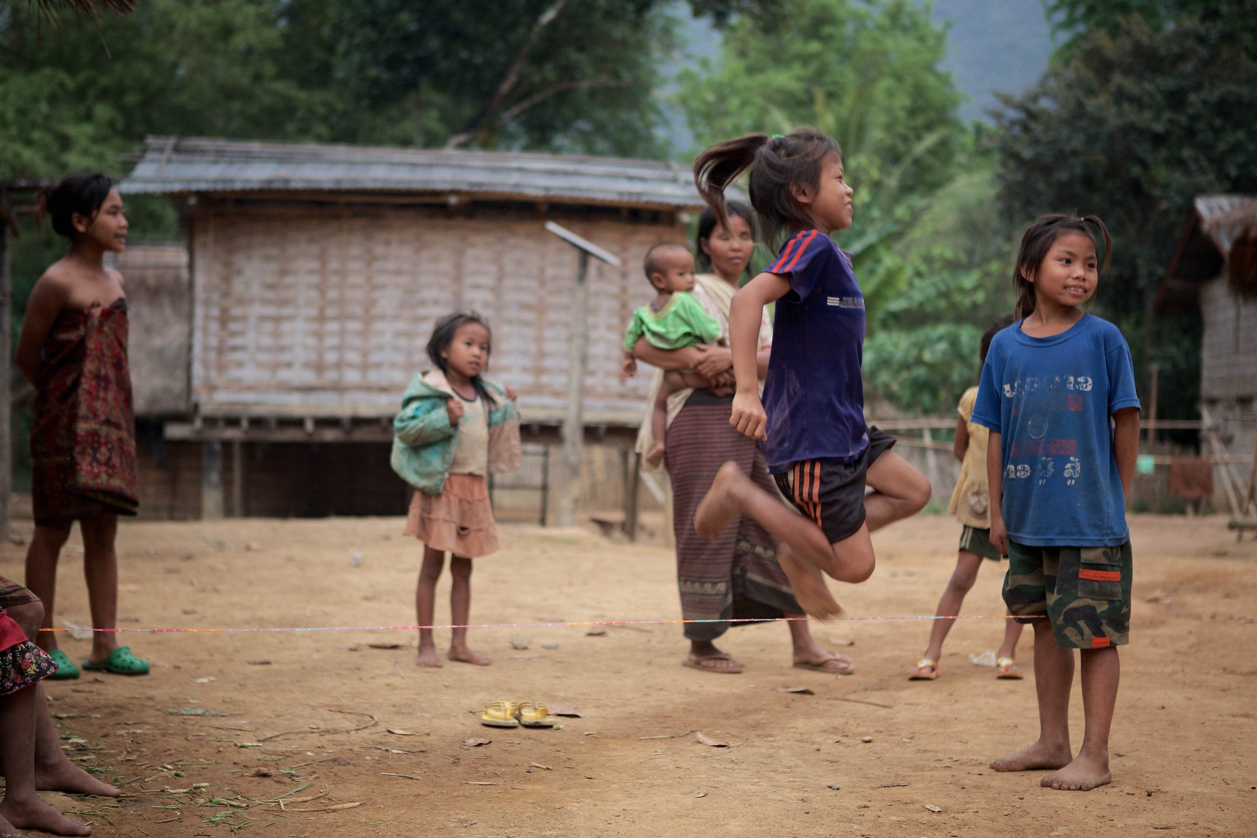 Children playing at a village in Laos